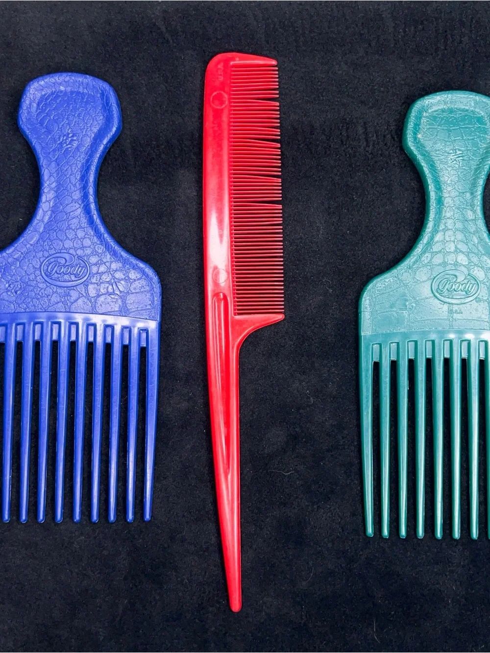 Vintage Set Of 3 Goodys Hair Picks Combs Green Teal Blue Red Retro Styling